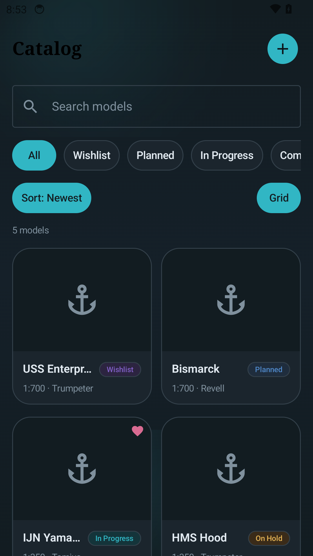 Model Harbor catalog screen
